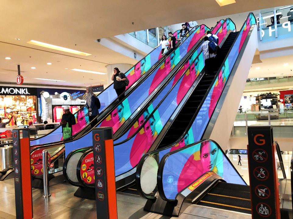 LED advertising screens on escalators