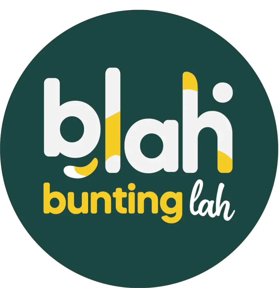 Blah Bunting Lah logo on a green circle. Bunting and outdoor advertising installation company.