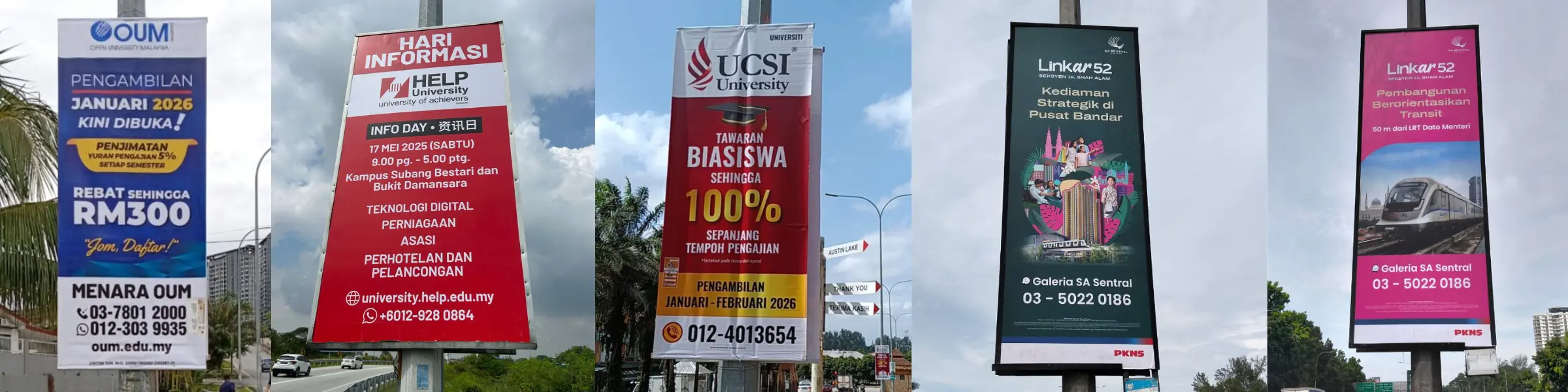 Premium street banners installed on lamp posts and poles